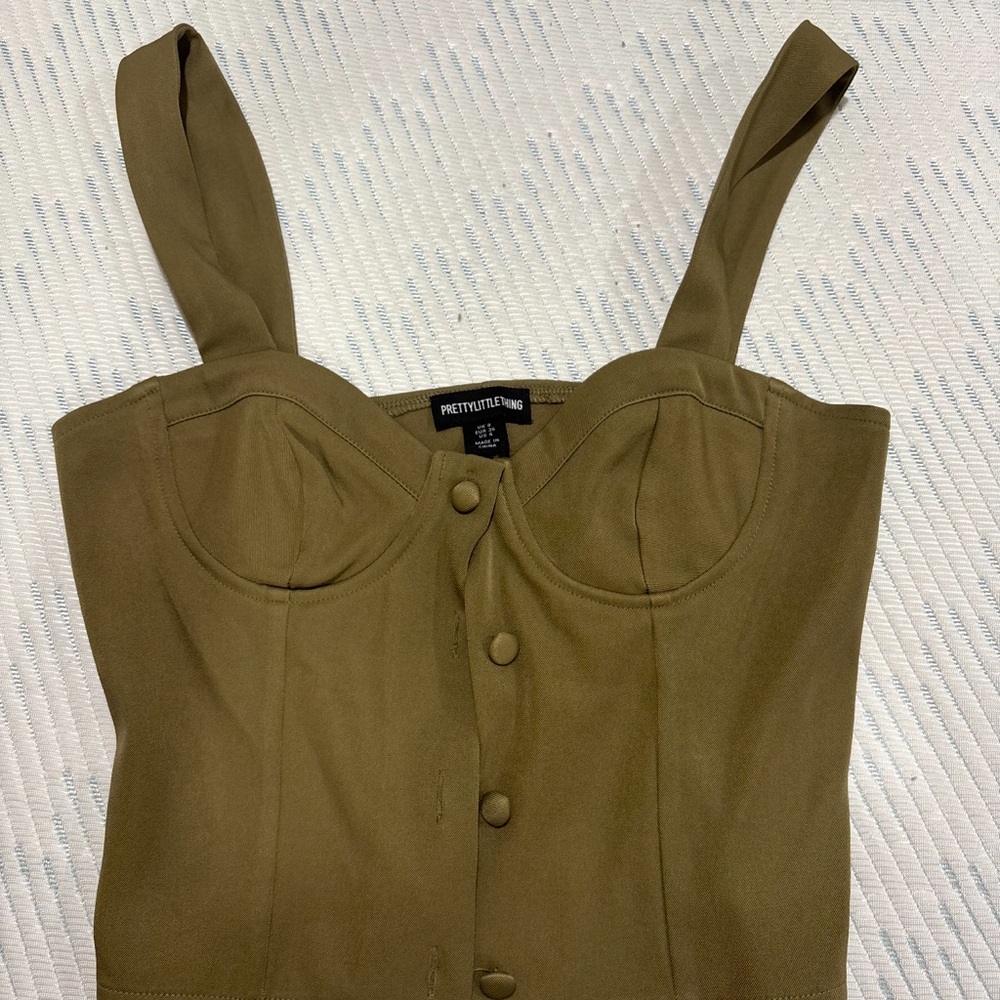 PrettyLittleThing Khaki Button-Up Blouse